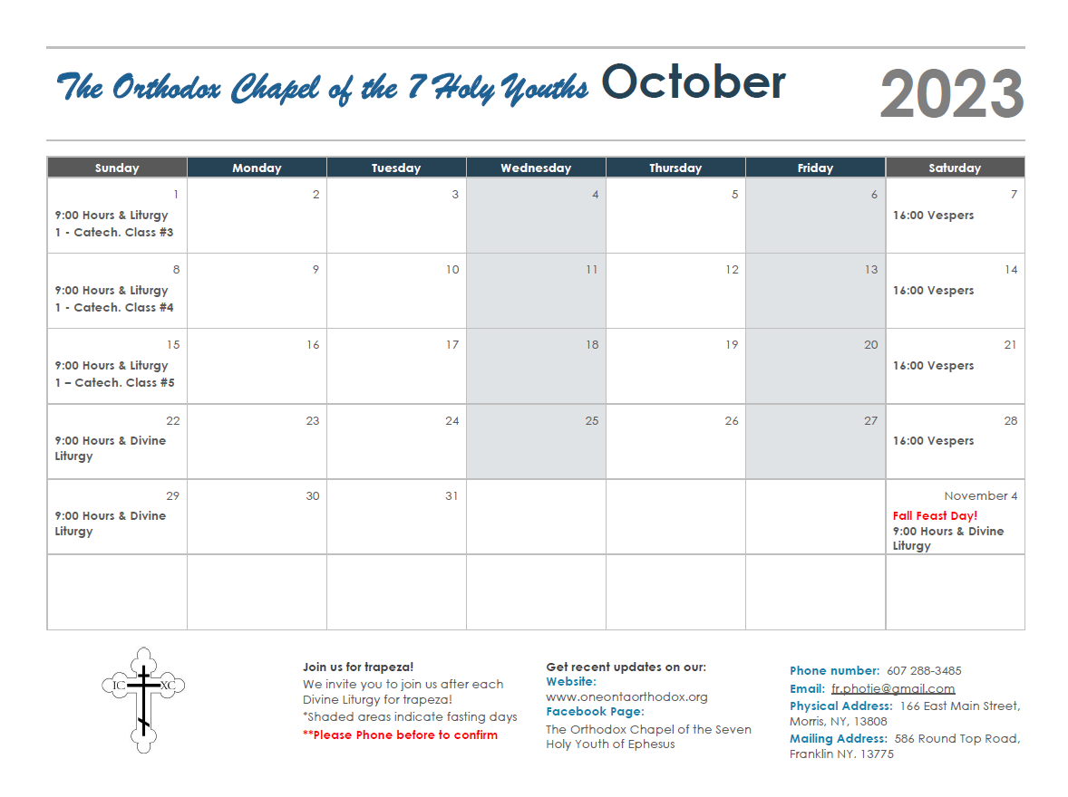 Calendar & Service Times