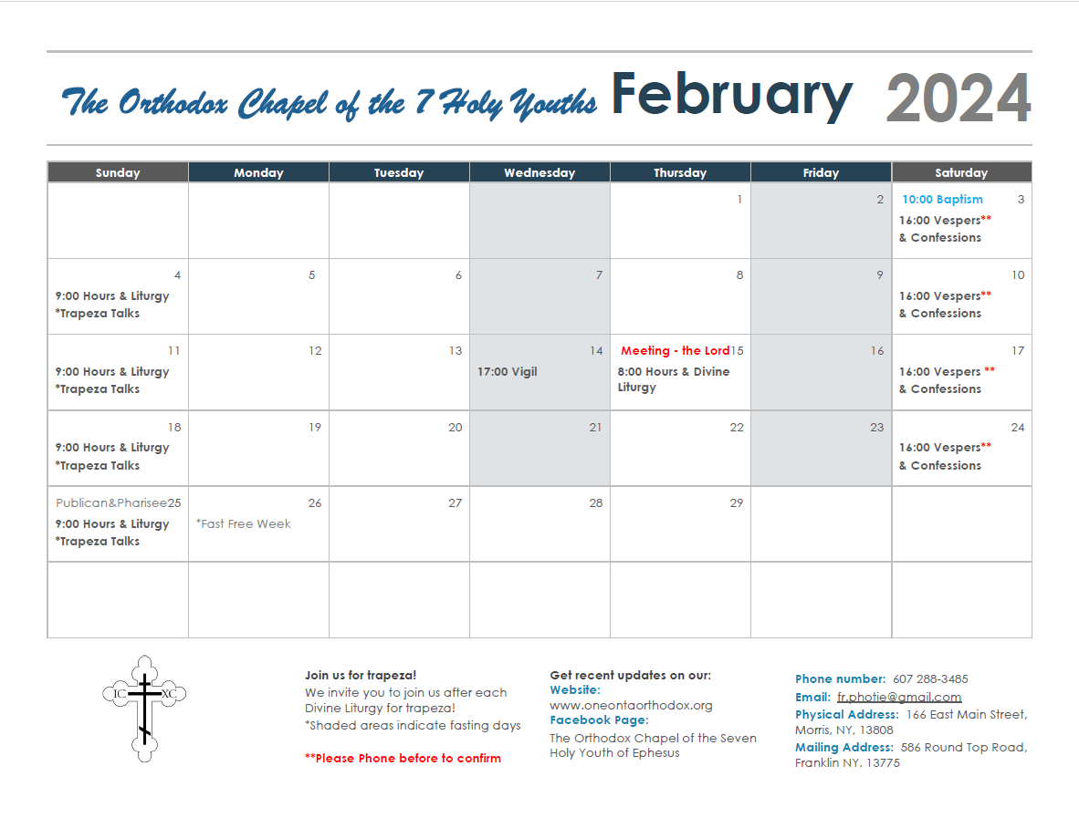 Calendar & Service Times